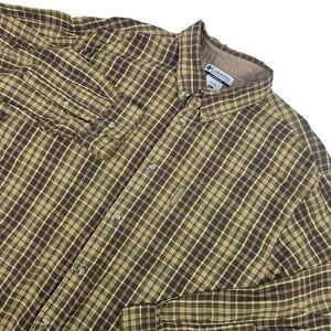 VTG Columbia Mens Shirt Mens XL Brown Plaid Long Sleeve Outdoors 100% Cotton Y2K